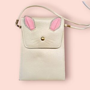 White Kitty Cat Crossbody Hand Bag
